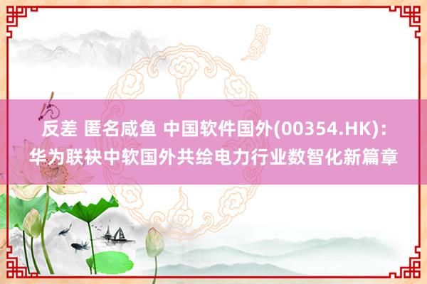 反差 匿名咸鱼 中国软件国外(00354.HK)：华为联袂中软国外共绘电力行业数智化新篇章