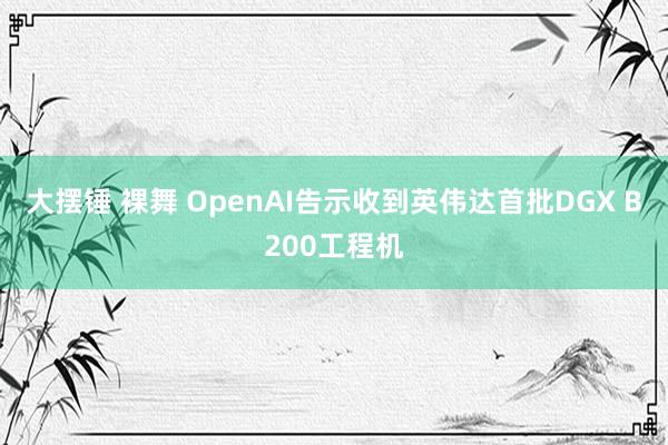 大摆锤 裸舞 OpenAI告示收到英伟达首批DGX B200工程机