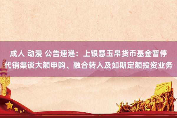 成人 动漫 公告速递：上银慧玉帛货币基金暂停代销渠谈大额申购、融合转入及如期定额投资业务