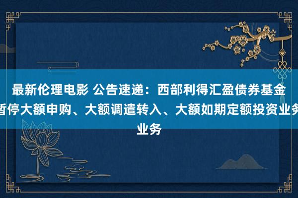 最新伦理电影 公告速递：西部利得汇盈债券基金暂停大额申购、大额调遣转入、大额如期定额投资业务