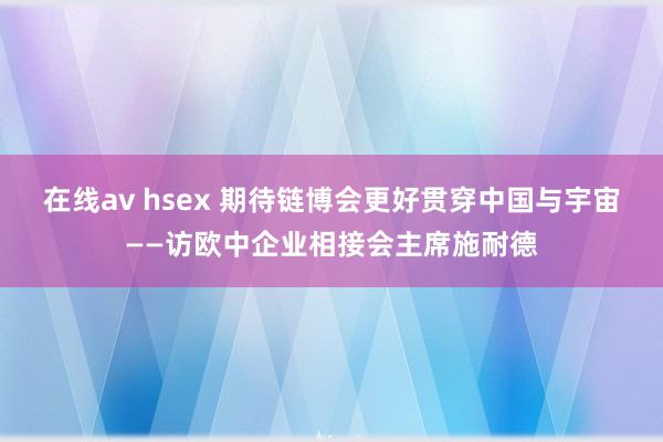 在线av hsex 期待链博会更好贯穿中国与宇宙——访欧中企业相接会主席施耐德